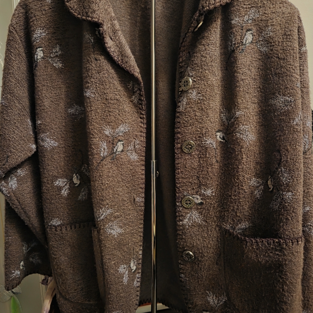 Artisans Small Plum Purple Fleece Coat With Painted Chickadees Soft Cozy Pockets
